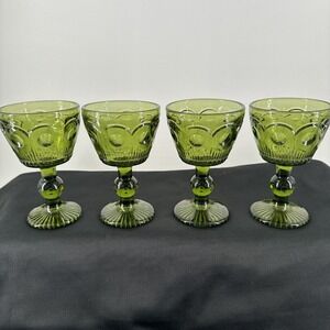 Wine Brandy‎ Glasses 4 Bartlett Collins St. Genevieve Green Bullseye & Cane MCM